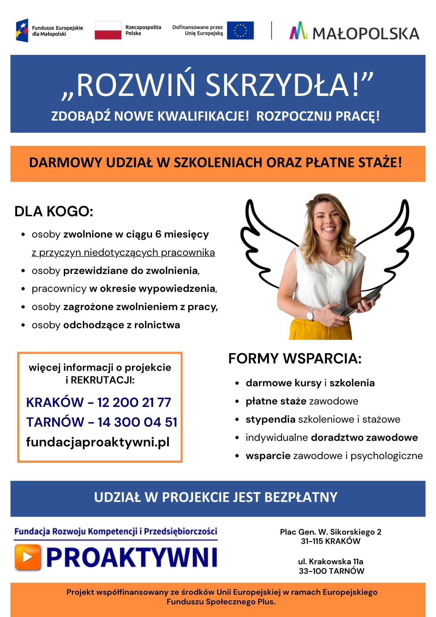 Dołącz do projektu „Rozwiń SKRZYDŁA!” i zmień swoją sytuację zawodową razem z Fundacją Rozwoju Kompetencji i Przedsiębiorczości PROAKTYWNI.