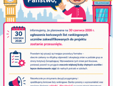 Ważna informacja dla uczniów zakwalifikowanych do projektu „Wsparcie kształcenia ogólnego na terenie MOF Chrzanowa”